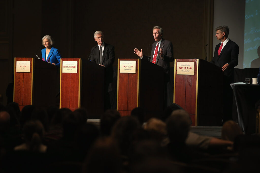 A diverse group of people voting in an election.